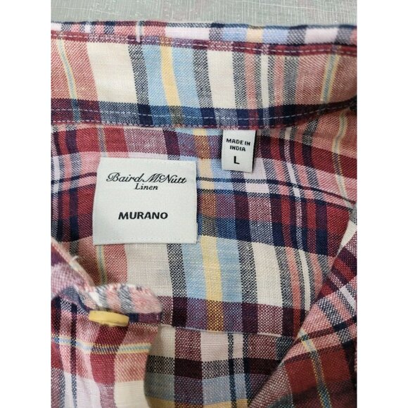 Baird McNutt Murano Men's Shirt Size L Linen Multicolor Plaid Red Multicolor 31 - Picture 7 of 9